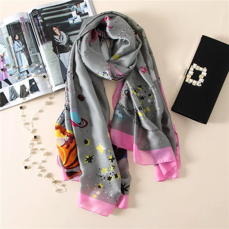 Green Peacock Feather Hijab Summer Beach Pareo Silk Scarf Women Luxury Bandana Soft Long Foulard Femme Designer Bufandas Mujer