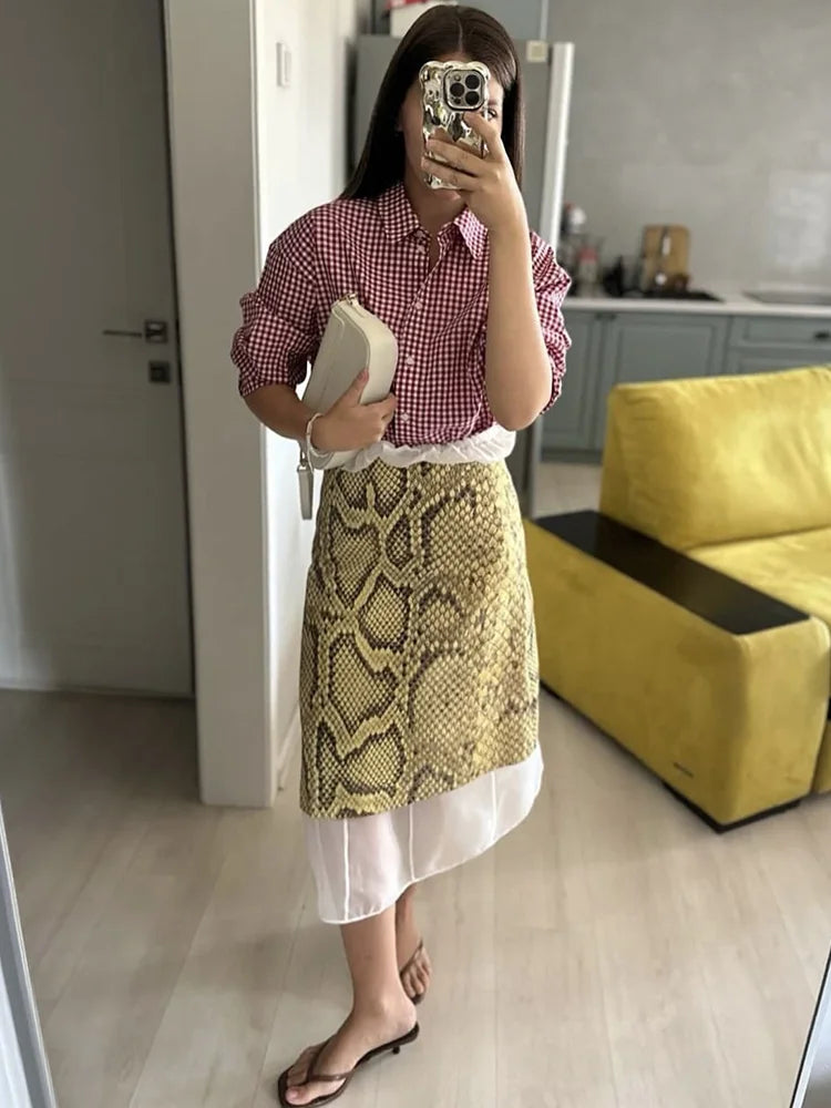Fashion Snake Pattern Straight Skirt For women High Waist Slim Long Skirt Ins Hot Streetwear Female Skirt Summer New 2025