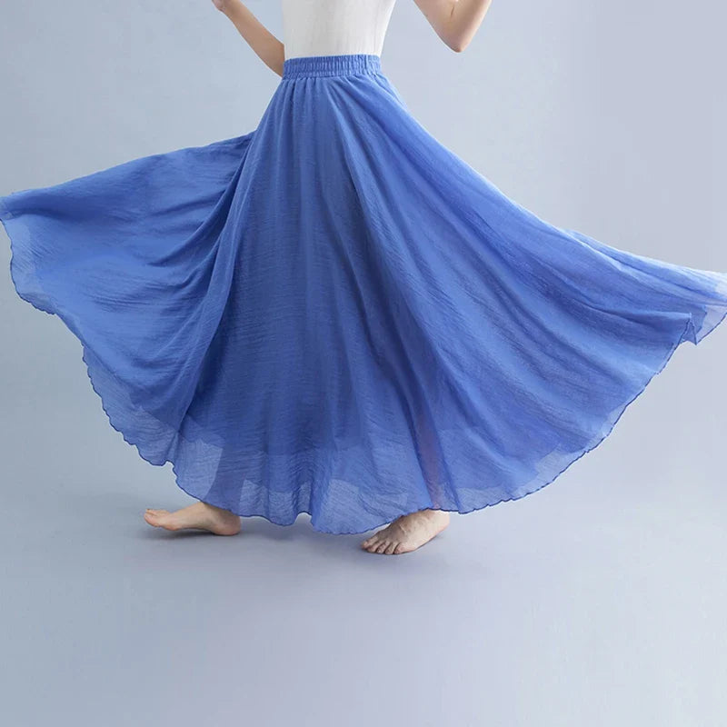 Boho Cotton Linen Beach Long Skirt Women Vintage Casual Solid A-line High Waist Dance Floor-Length Maxi Skirt Spring Summer New