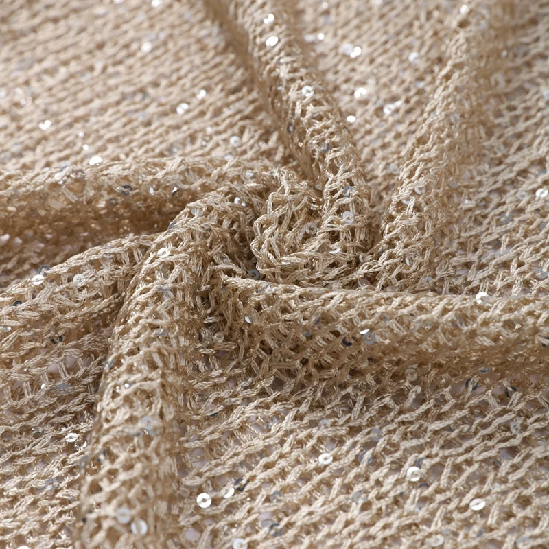 Fashion Women's Sequins Knit Hollow Out Pullovers Loose O-neck Long Sleeve Female Sweaters 2025 Spring Lady Shinny Chic Shirts