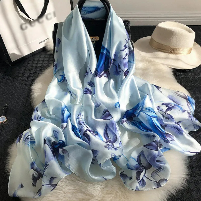 Green Peacock Feather Hijab Summer Beach Pareo Silk Scarf Women Luxury Bandana Soft Long Foulard Femme Designer Bufandas Mujer