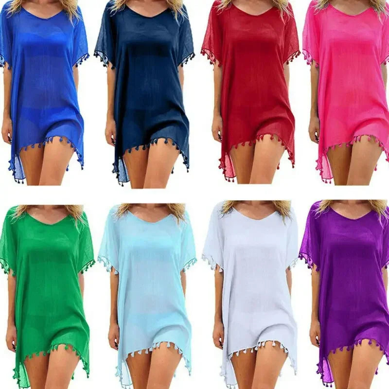 Women Swimsuit Baggy Tunic Tops Bikini Cover-Ups Dress Swim Summer Beach Bathing T-Shirt Women Cotton Blouse Beachwear