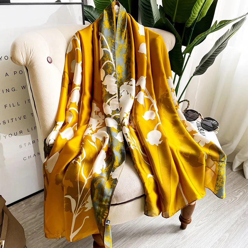 Green Peacock Feather Hijab Summer Beach Pareo Silk Scarf Women Luxury Bandana Soft Long Foulard Femme Designer Bufandas Mujer