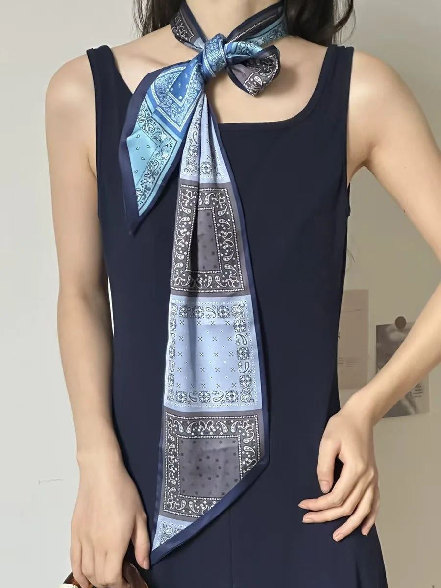 New Long Silk Scarf Women Luxury Paisley Print Headband Soft Satin Scarves Hands Bag Ribbon Foulard Hijab Neckerchief Headband