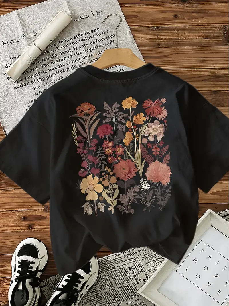 Flower 100% Cotton Y2k T-Shirt Female Funny T Shirts Egirl Korean Fashion Graphic Tees Tops Women Clothing Natureinspired Design