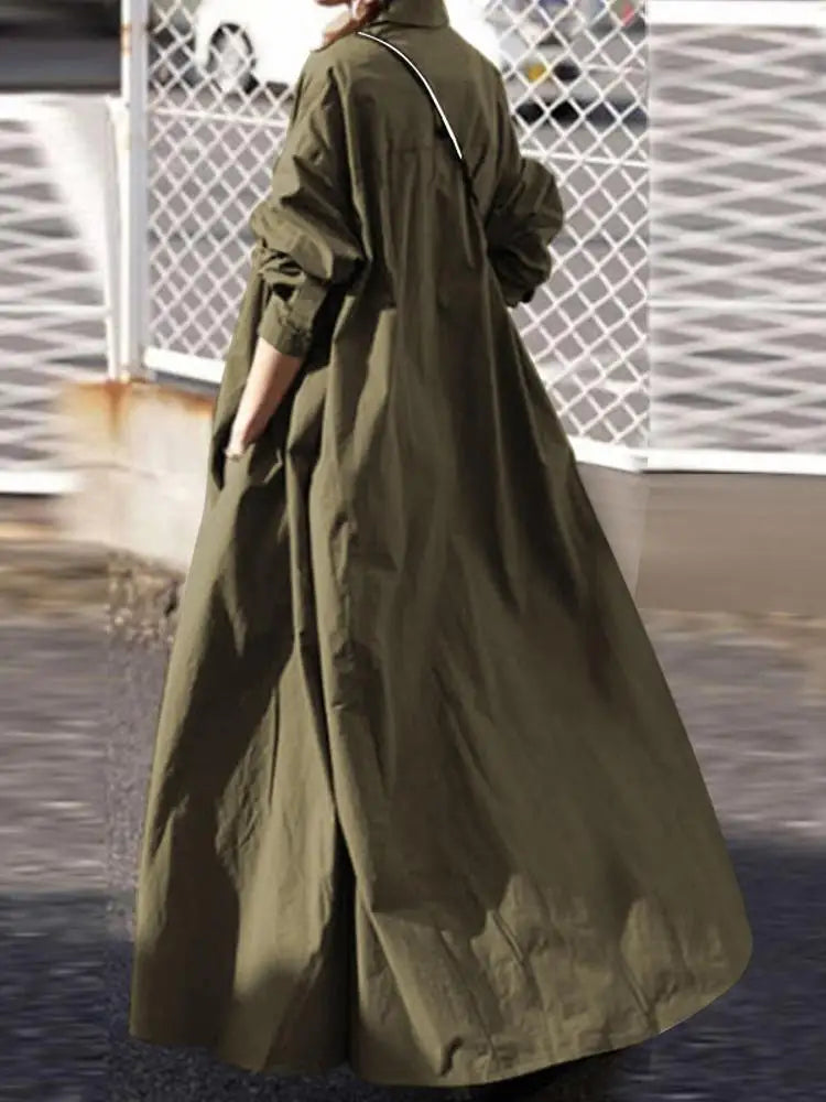 Women's Dress Autumn Long Sleeve Shirt Dress Loose Oversized Maxi Kaftan Woman Lapel Solid Half-Button A-line Sundress