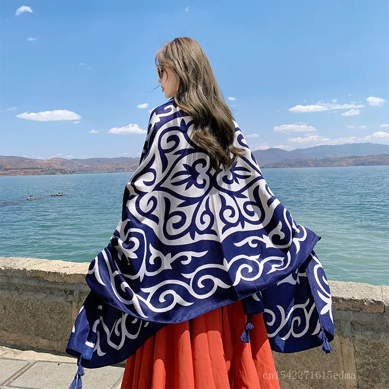 Fashion Women Beach Scarf Bohemia Flower Summer Hijab Shawls and Wraps Female Foulard Echarpe Designer Pashmina Bandana 2023