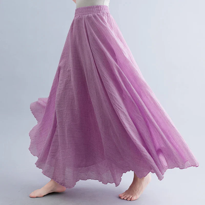 Boho Cotton Linen Beach Long Skirt Women Vintage Casual Solid A-line High Waist Dance Floor-Length Maxi Skirt Spring Summer New