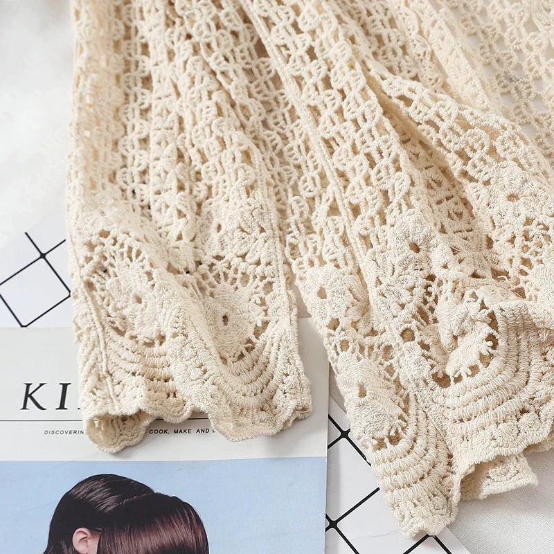 Open Lace Cardigan Crocheted Hollow Out Shrug Female Casual White Flower Floral Open Stitch Women Sweater Loose Knitted Outwear