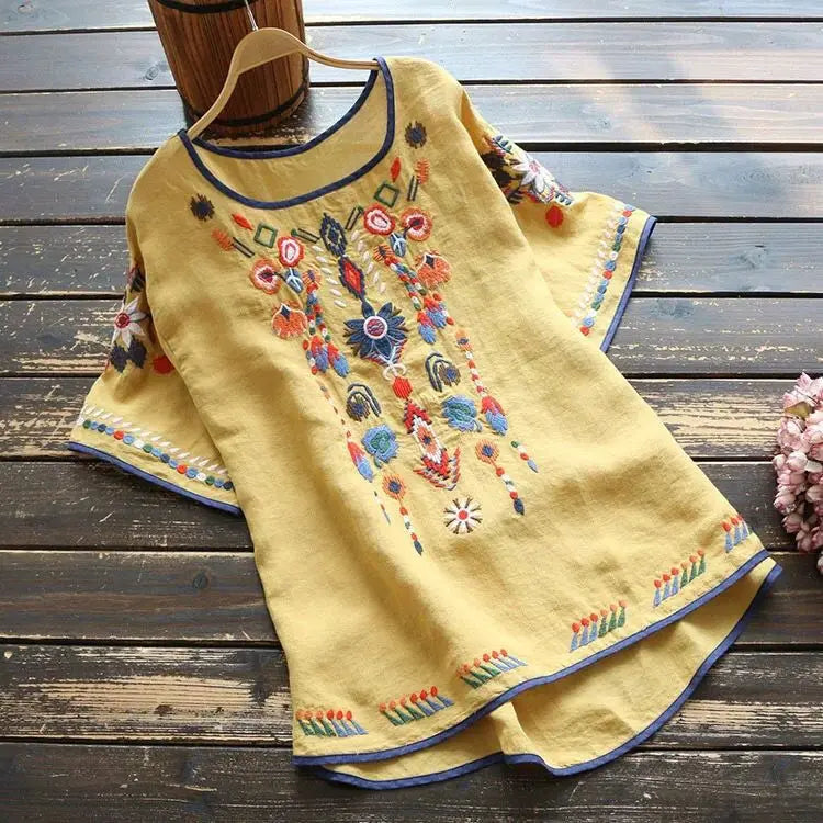 Embroidery Cotton Women Shirt Summer & Spring Blouse Tops Clothes for Women Clothing - emogogo