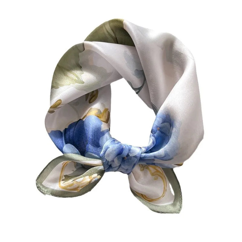 2025 New 100% Pure Silk Scarf Women Neck Hair Foulard Bandana Square Small Headband Hijab Print Poncho Scarves Pashmina