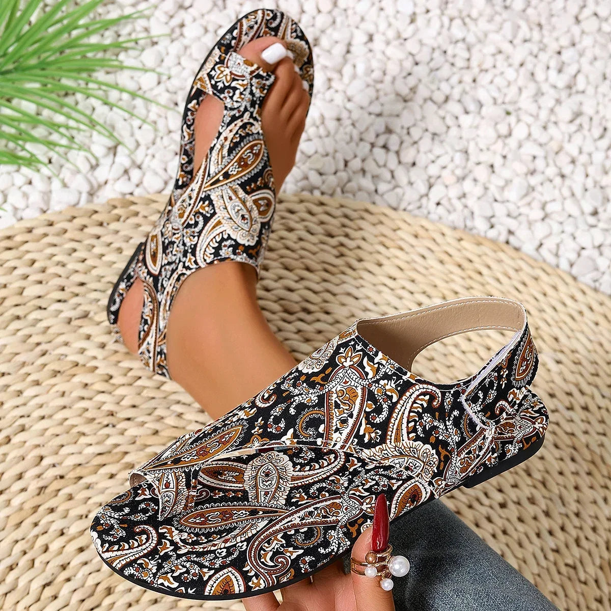 Women Flat Sandals Comfortable Flats Sandals Printed Bohemia Roman Style Shoes for Women Fashion Shoes Sandalias De Mujer