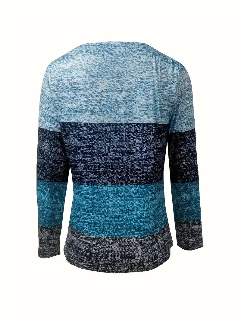 Autumn and Winter European and American Popular V Neck Zipper Splicing Long-Sleeved Printed Burnt Flower Women's T-Shirt fo - emogogo