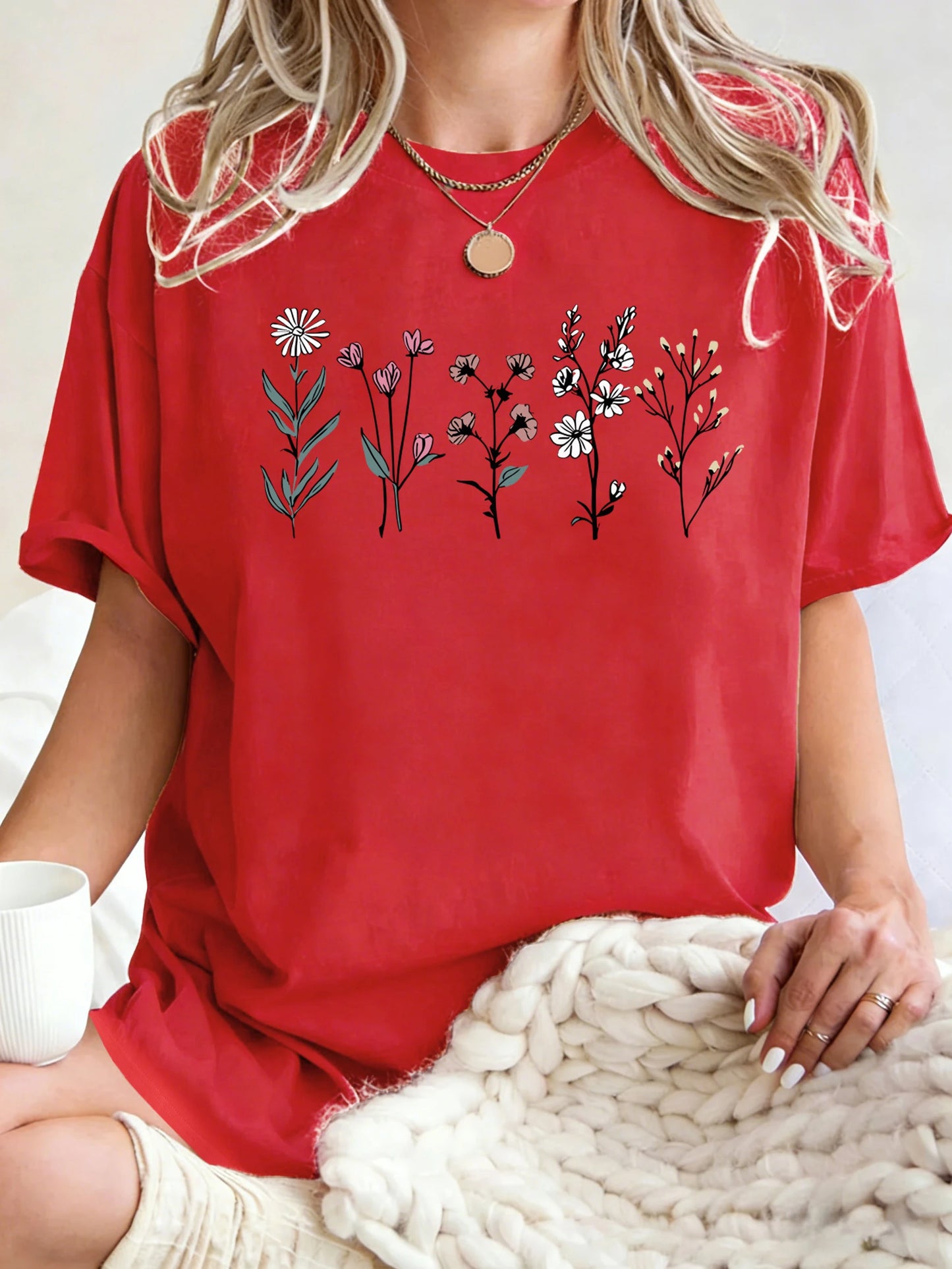 All Kinds Of Beautiful Flowers Printed T-Shirt Women Cotton Loose T Shirts All-Match Summer Clothing Comfortable Y2K Streetwear
