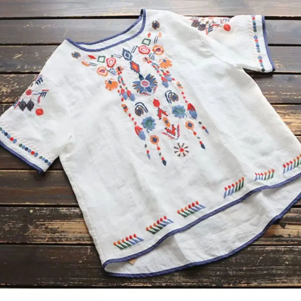 Embroidery Cotton Women Shirt Summer & Spring Blouse Tops Clothes for Women Clothing - emogogo