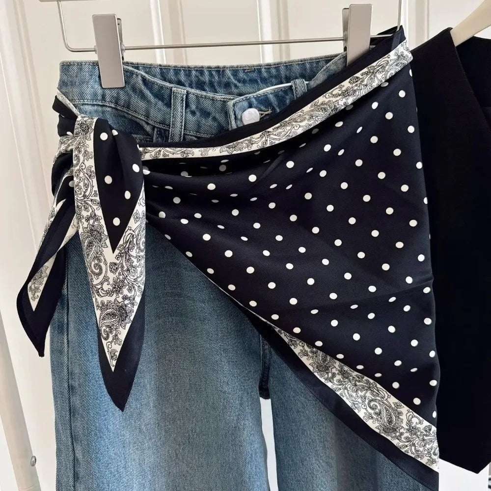 New Multi-functional Floral Triangle Scarf Matching Pants Silk Satin Waist Belt Women's Necktie Summer