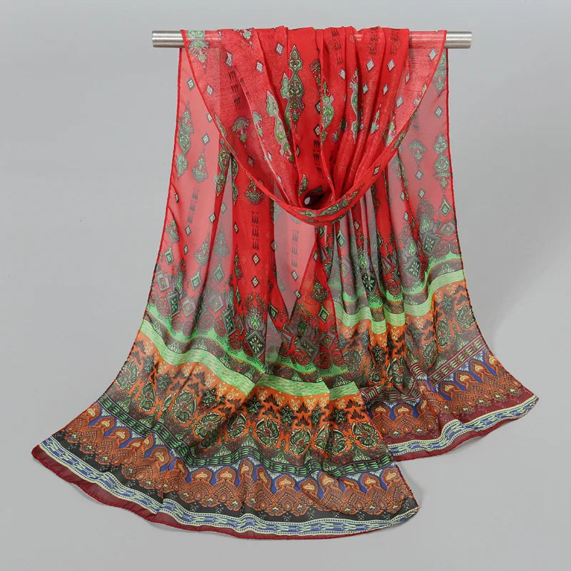 Ethnic New Chiffon Scarf For Women Summer Print Thin Sunscreen Scarves Soft Shawl Foulard Viscose Autumn Female Wrap Shawls