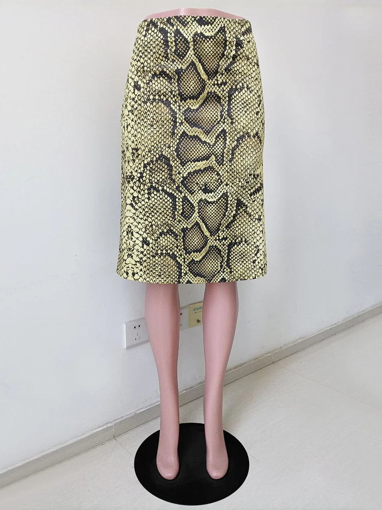 Fashion Snake Pattern Straight Skirt For women High Waist Slim Long Skirt Ins Hot Streetwear Female Skirt Summer New 2025
