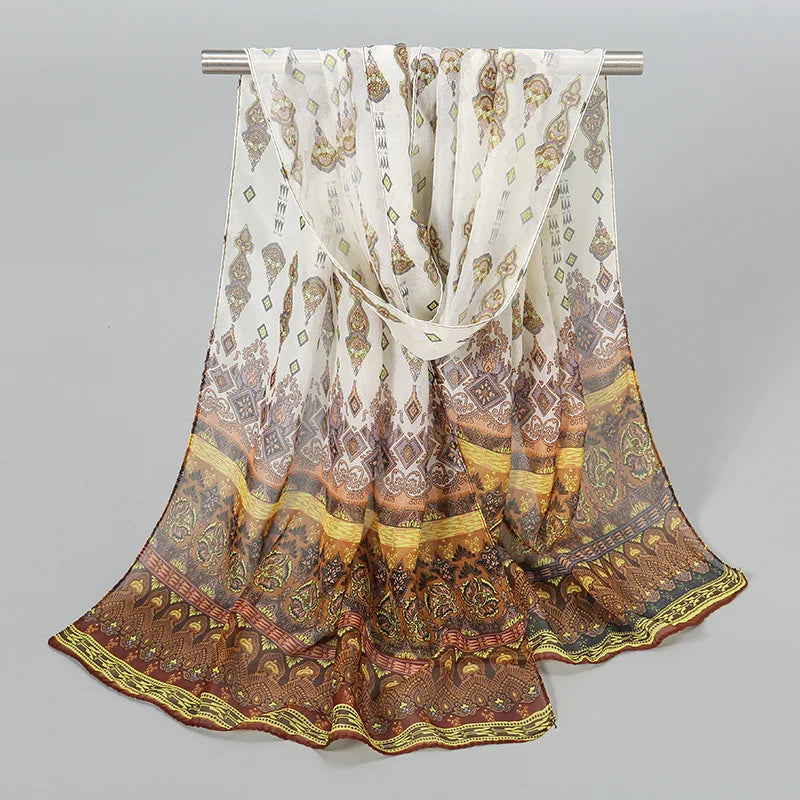 Ethnic New Chiffon Scarf For Women Summer Print Thin Sunscreen Scarves Soft Shawl Foulard Viscose Autumn Female Wrap Shawls