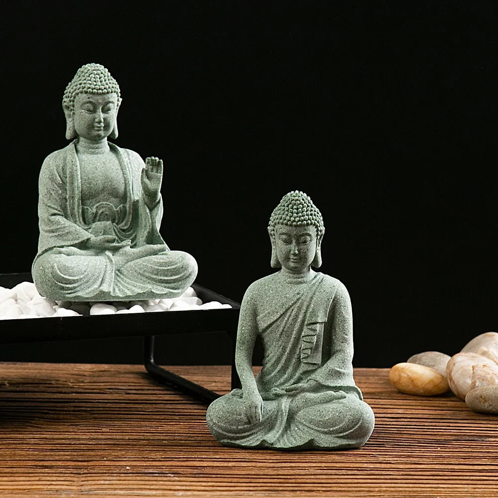 Garden Buddha Stone Statue Mini Buddhist Monks Buddha Sculpture Ornaments Household Craft Ornament for Office Garden Decor