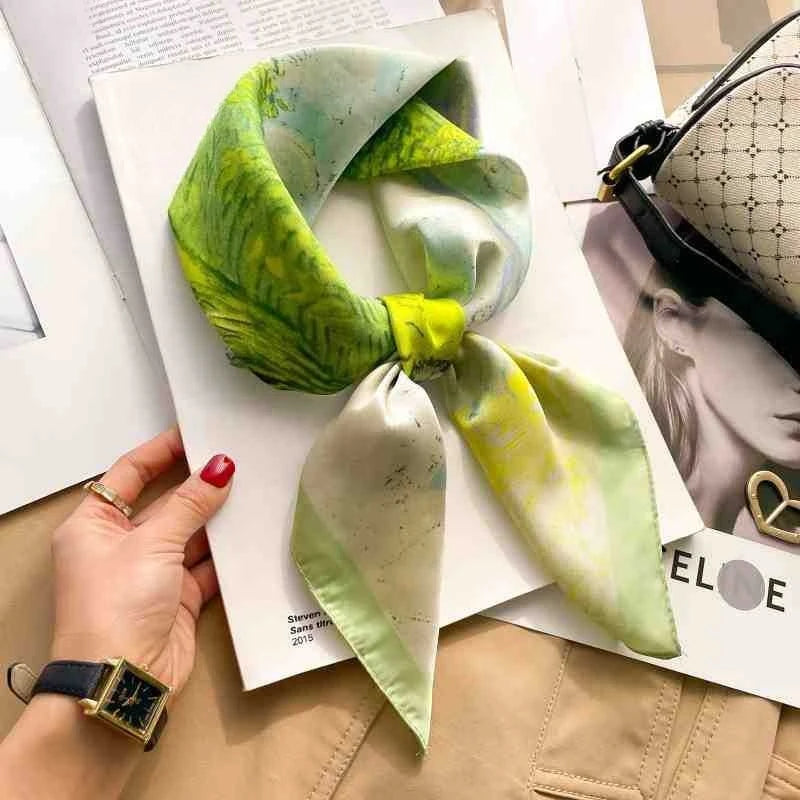 70cm Leopard Print Silk Square Scarf for Women Satin Shawl Fashion Wraps Neckerchief Female Hair Bands Ribbon Headband Bandana
