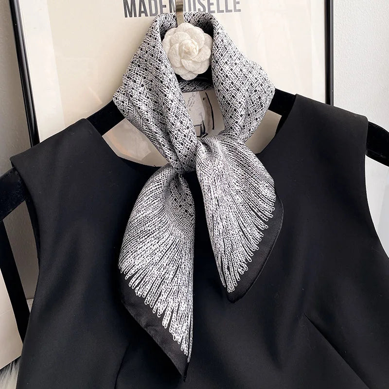 2025 New 100% Pure Silk Scarf Women Neck Hair Foulard Bandana Square Small Headband Hijab Print Poncho Scarves Pashmina