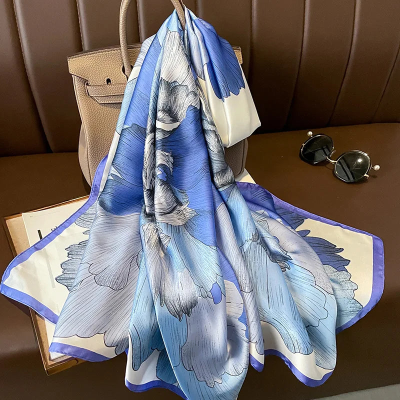 Green Peacock Feather Hijab Summer Beach Pareo Silk Scarf Women Luxury Bandana Soft Long Foulard Femme Designer Bufandas Mujer