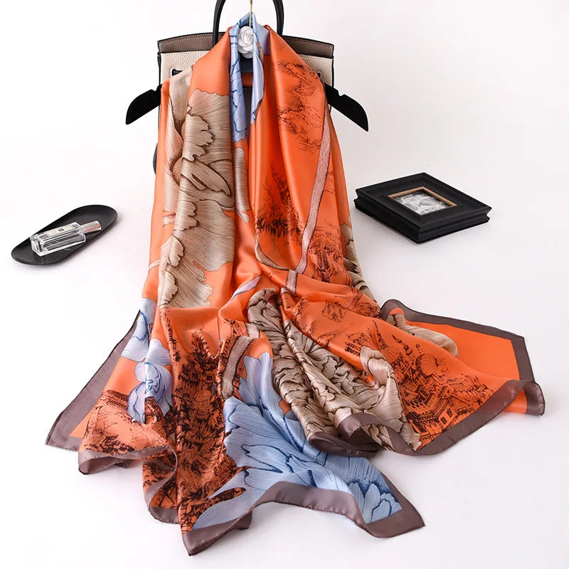 Green Peacock Feather Hijab Summer Beach Pareo Silk Scarf Women Luxury Bandana Soft Long Foulard Femme Designer Bufandas Mujer