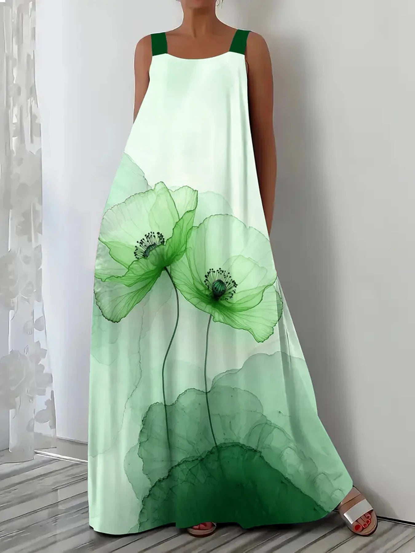 Plus Size Spring and Summer Hot Sale Casual Vacation Print Suspender Pocket Dress