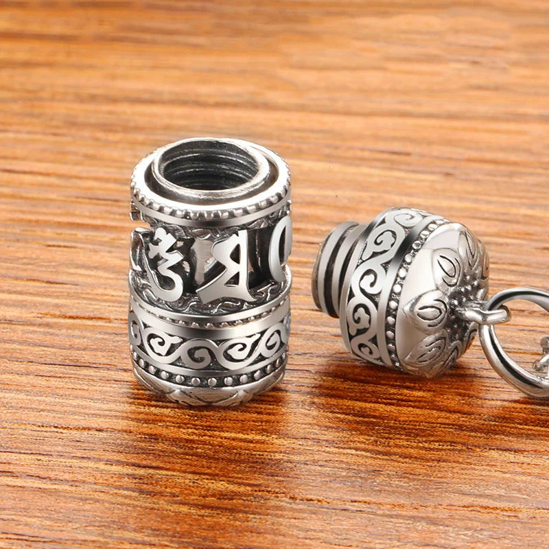 Silver Six Character True Word Pendant Can Open The Gawu Box Necklace for Men and Women Chinese Style Jewelry Rotatable