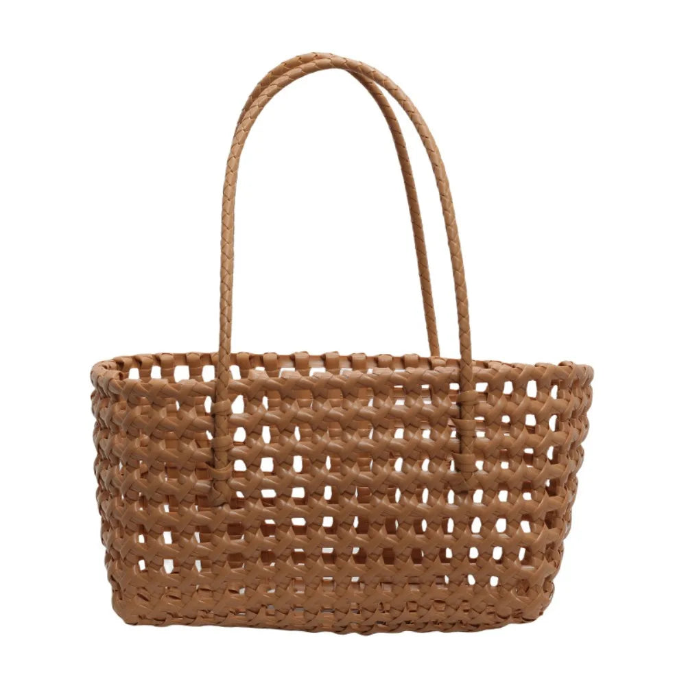 Plastic Hollow Weave Bag Countryside Style Large Capacity Beach Tote Bag Bucket Bag Bohemian Style Woman PVC Handbag Summer