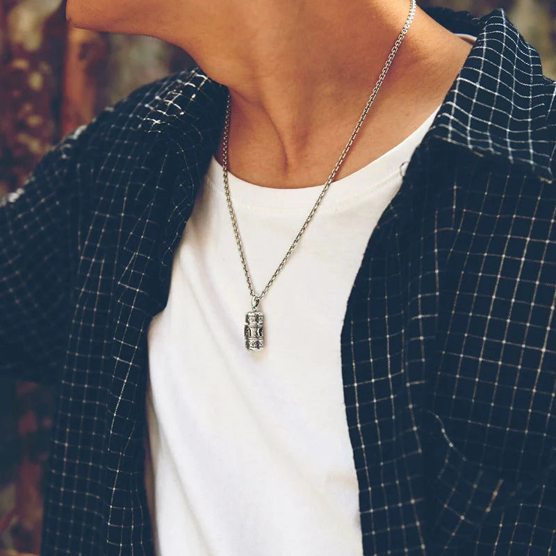 Silver Six Character True Word Pendant Can Open The Gawu Box Necklace for Men and Women Chinese Style Jewelry Rotatable