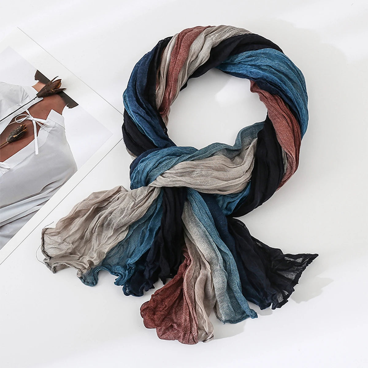 Women's Gradient Color Linen Scarf for Travel Fashionable Versatile Casual Windproof Sand Proof Headscarf Women's Shawl