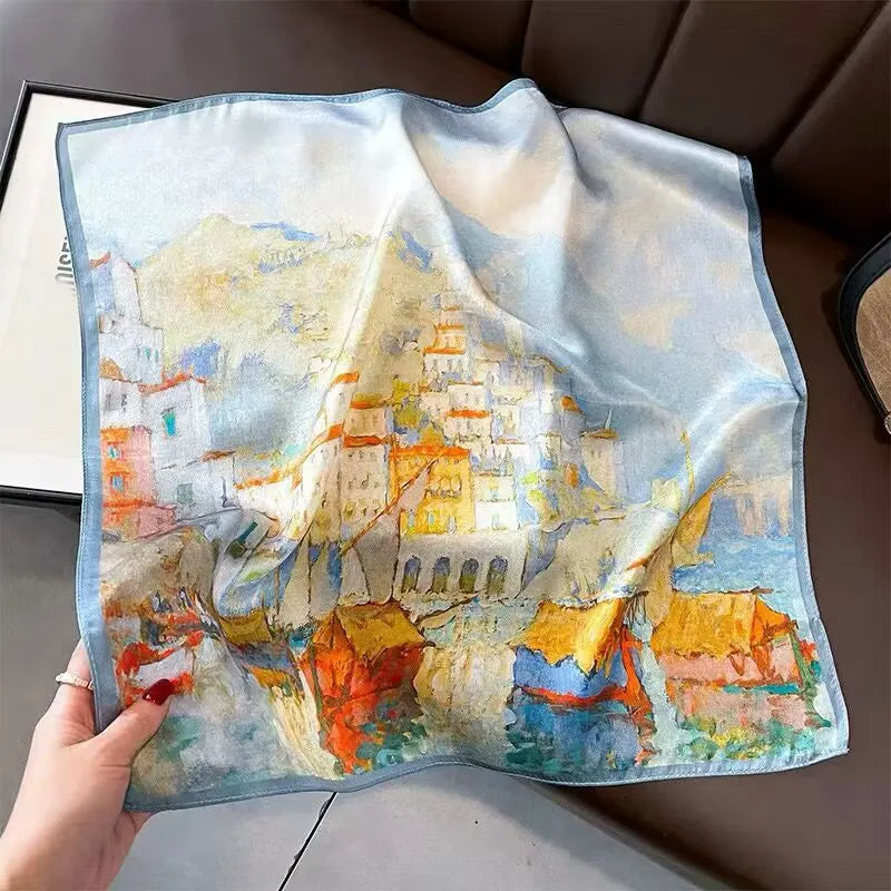 2025 New 100% Pure Silk Scarf Women Neck Hair Foulard Bandana Square Small Headband Hijab Print Poncho Scarves Pashmina