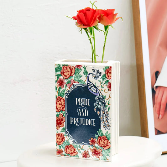 Square Book Ceramic Vase Creative Painted Vase Art Flower Arrangement Accessories Living Room Home Decoration Table Vase