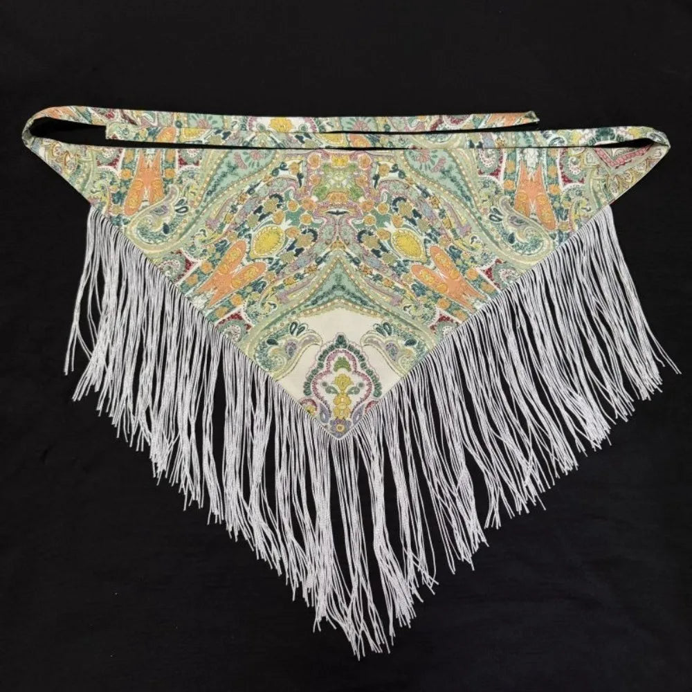 Chinese Style Ethnic Triangular Waistband Embroidered Printing Tassel Floral Triangular Belt Jeans Decor Clothing Accessories