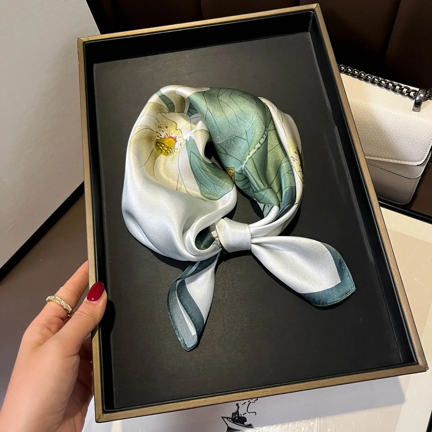 2025 New 100% Pure Silk Scarf Women Neck Hair Foulard Bandana Square Small Headband Hijab Print Poncho Scarves Pashmina