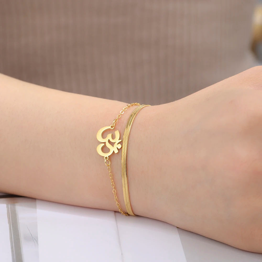 Dawapara Om Ohm Aum Charm Spiritual Pendant Stainless Steel Bracelet Yoga Jewelry Meditation Buddhist Spiritual Amulet