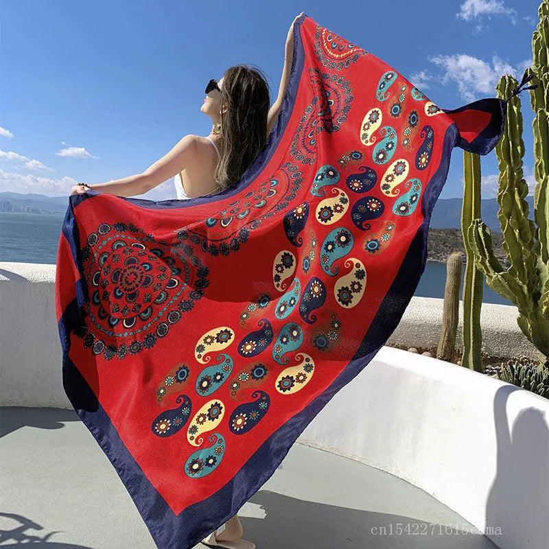 Fashion Women Beach Scarf Bohemia Flower Summer Hijab Shawls and Wraps Female Foulard Echarpe Designer Pashmina Bandana 2023