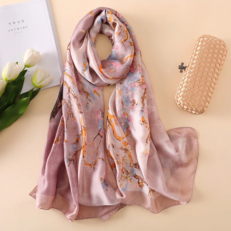 Green Peacock Feather Hijab Summer Beach Pareo Silk Scarf Women Luxury Bandana Soft Long Foulard Femme Designer Bufandas Mujer