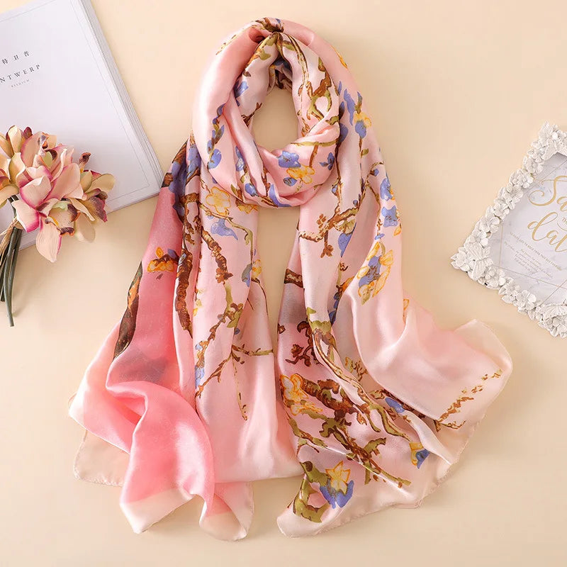Green Peacock Feather Hijab Summer Beach Pareo Silk Scarf Women Luxury Bandana Soft Long Foulard Femme Designer Bufandas Mujer