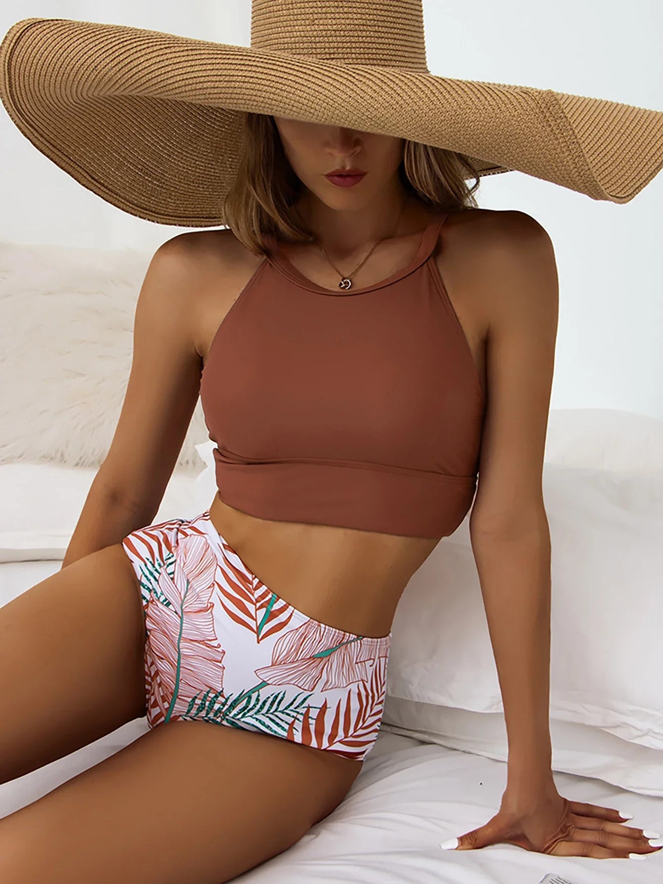 Sexy Bikini 2024 Woman High Neck Swimsuit Female Two Pieces Swimwear Women High Waist Bikinis Set Beach Wear for Bathing Suit