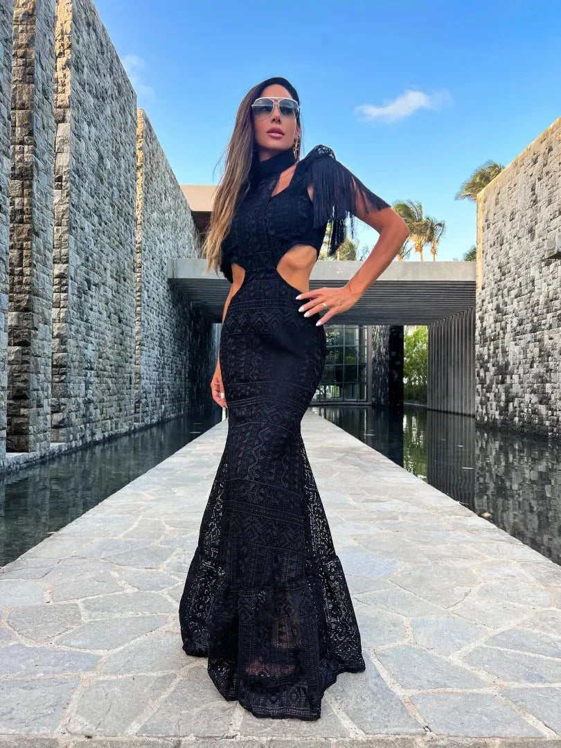 chinese dress ladies Women's Lace Tassel V-Neck Maxi Dress Boho Floral Lace Long Sleeve Flare  Ruffle Fringed Beach Summer Long Dress Blue at Amazon Women's Clothing store