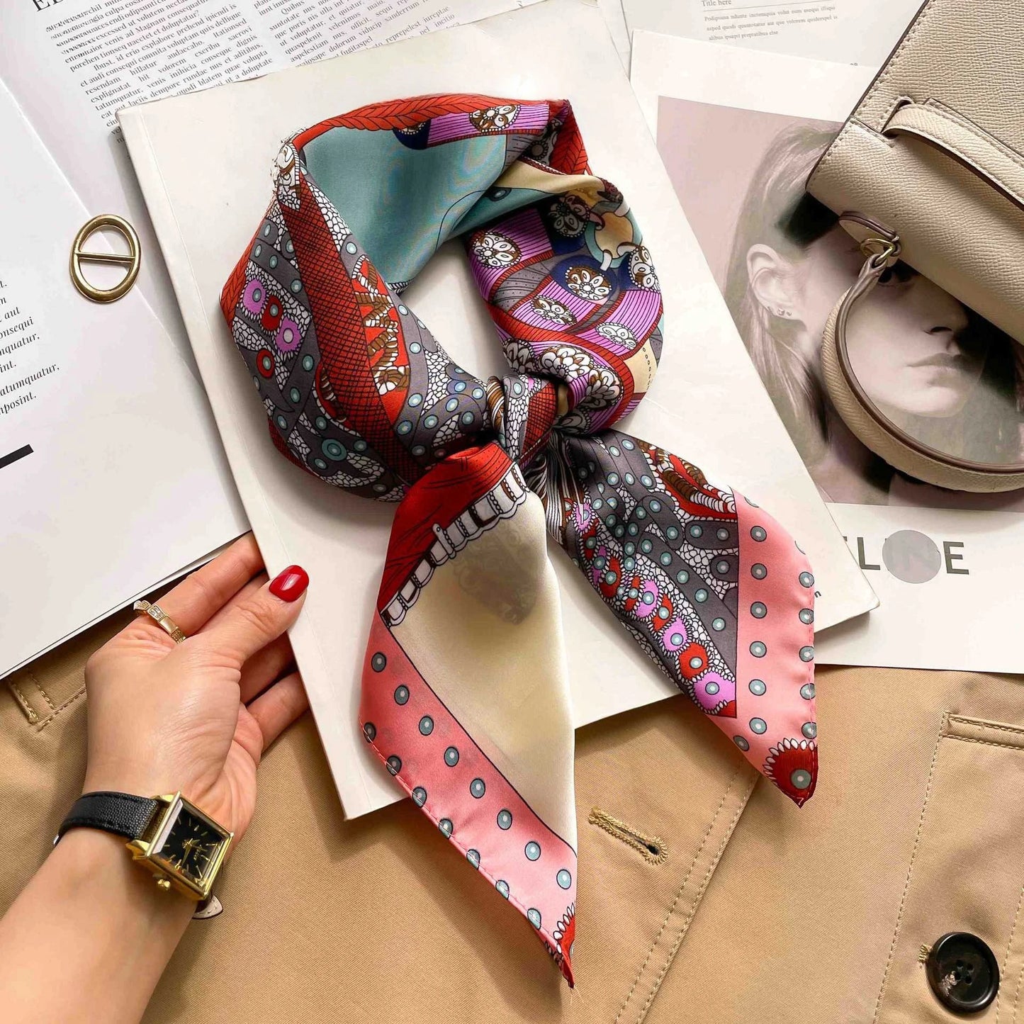 70cm Leopard Print Silk Square Scarf for Women Satin Shawl Fashion Wraps Neckerchief Female Hair Bands Ribbon Headband Bandana