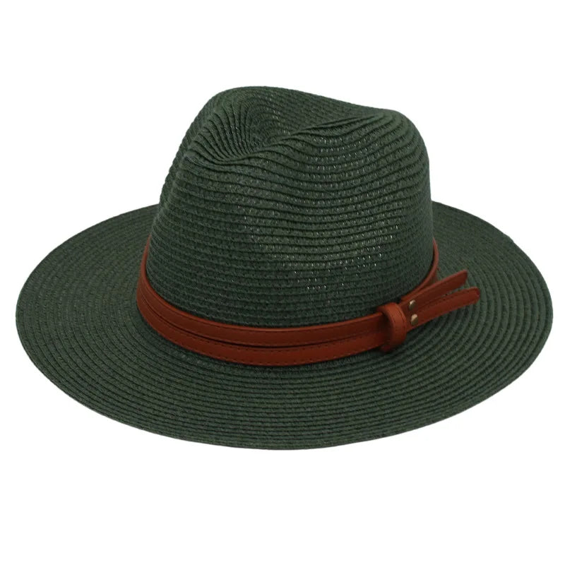 Summer Straw Sun Hat Panama Hats Grass Knitted Gift Hat Breathable Leisure Jazz Hat European American Style Straw Hat Beach Caps