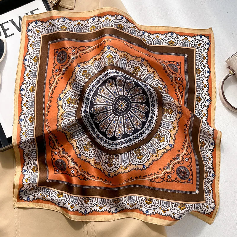 2025 New 100% Pure Silk Scarf Women Neck Hair Foulard Bandana Square Small Headband Hijab Print Poncho Scarves Pashmina
