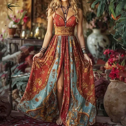 Sexy Spaghetti Strap Long Dress Women Summer Fashion Floral Print Sleeveless Off The Shoulder Strapless Maxi Dresses Elegant