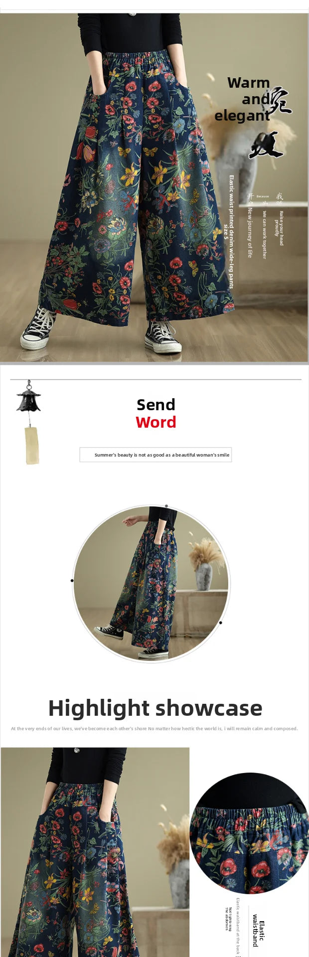 plus Size Denim Wide Leg Pants Women's Autumn Winter New Print Elastic Loose Slimming Casual Straight Cut Commute Sle High ...