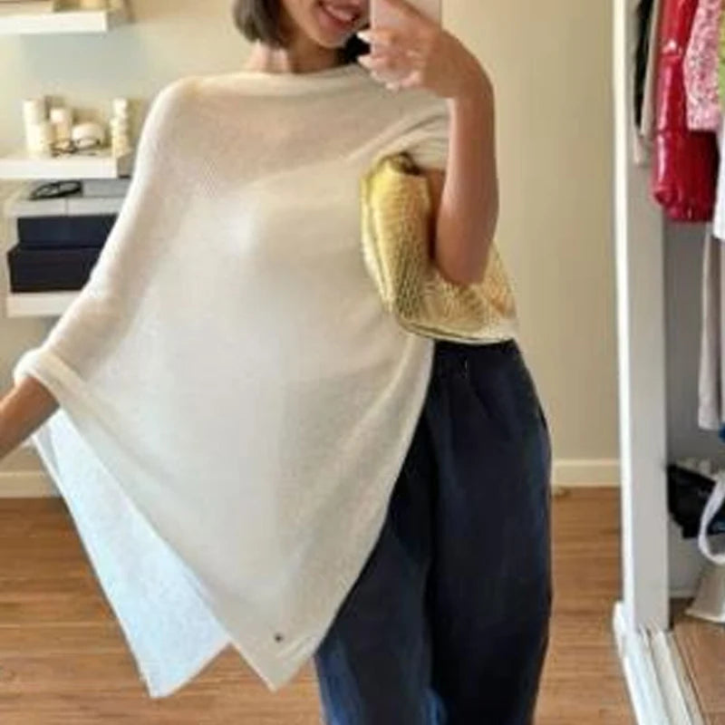 Summer Irregular Knitted Cover-ups Crop Tops Y2k Aesthetic Vintage Smocked T-shirt Boho Beach Vacation Going Out Pullovers Tees