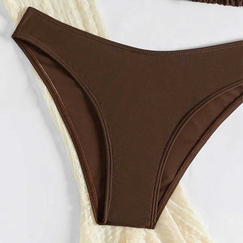 2025 Sexy Four-piece Women Swimsuit Long-sleeve Cover-up Swimwear Summer Solid Bikini Set Brazilian Beachwear Party bathing suit